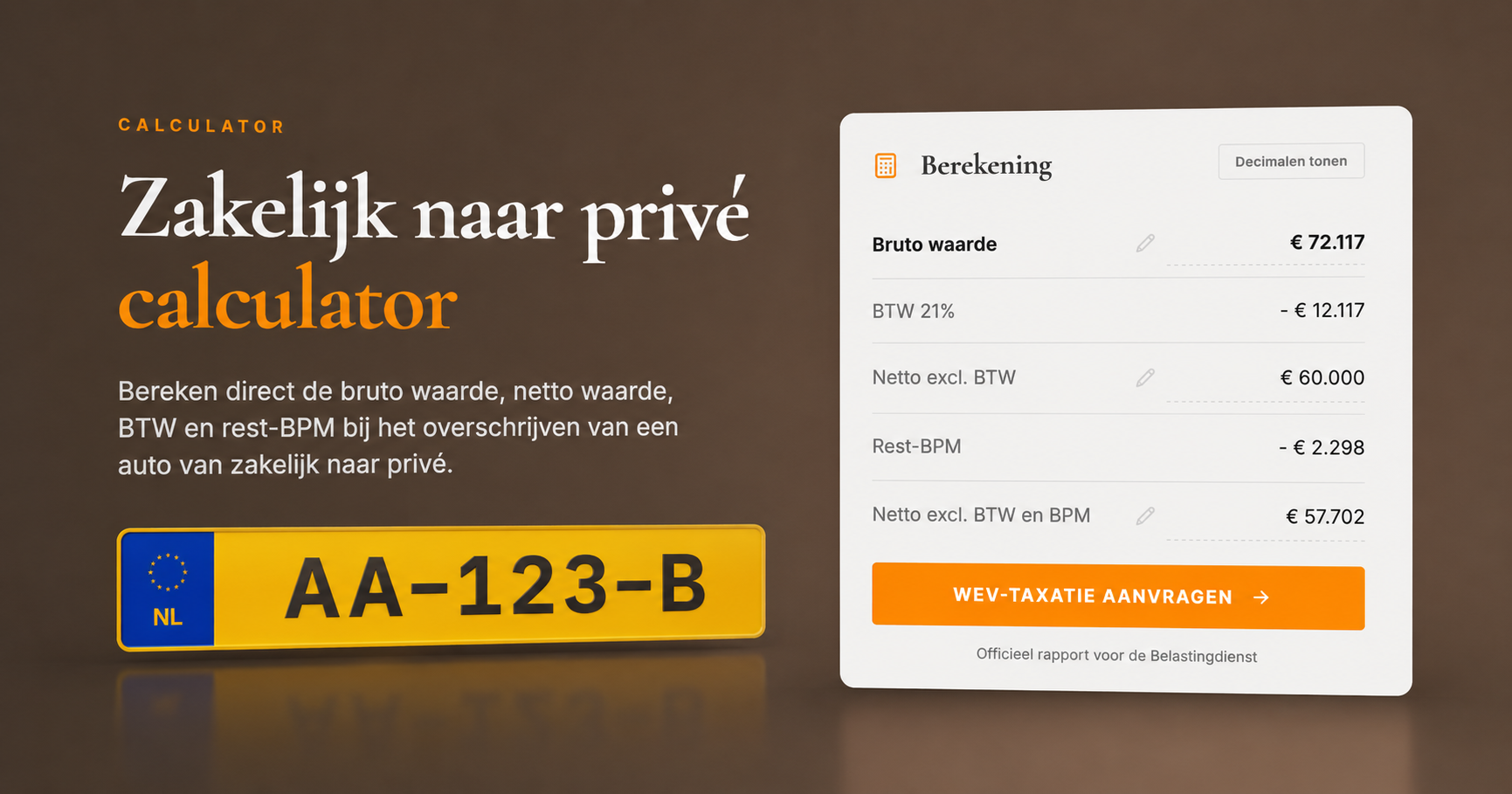 Screenshot van de zakelijk naar privé calculator van Automotive Tax met een Porsche Cayenne E-Hybrid